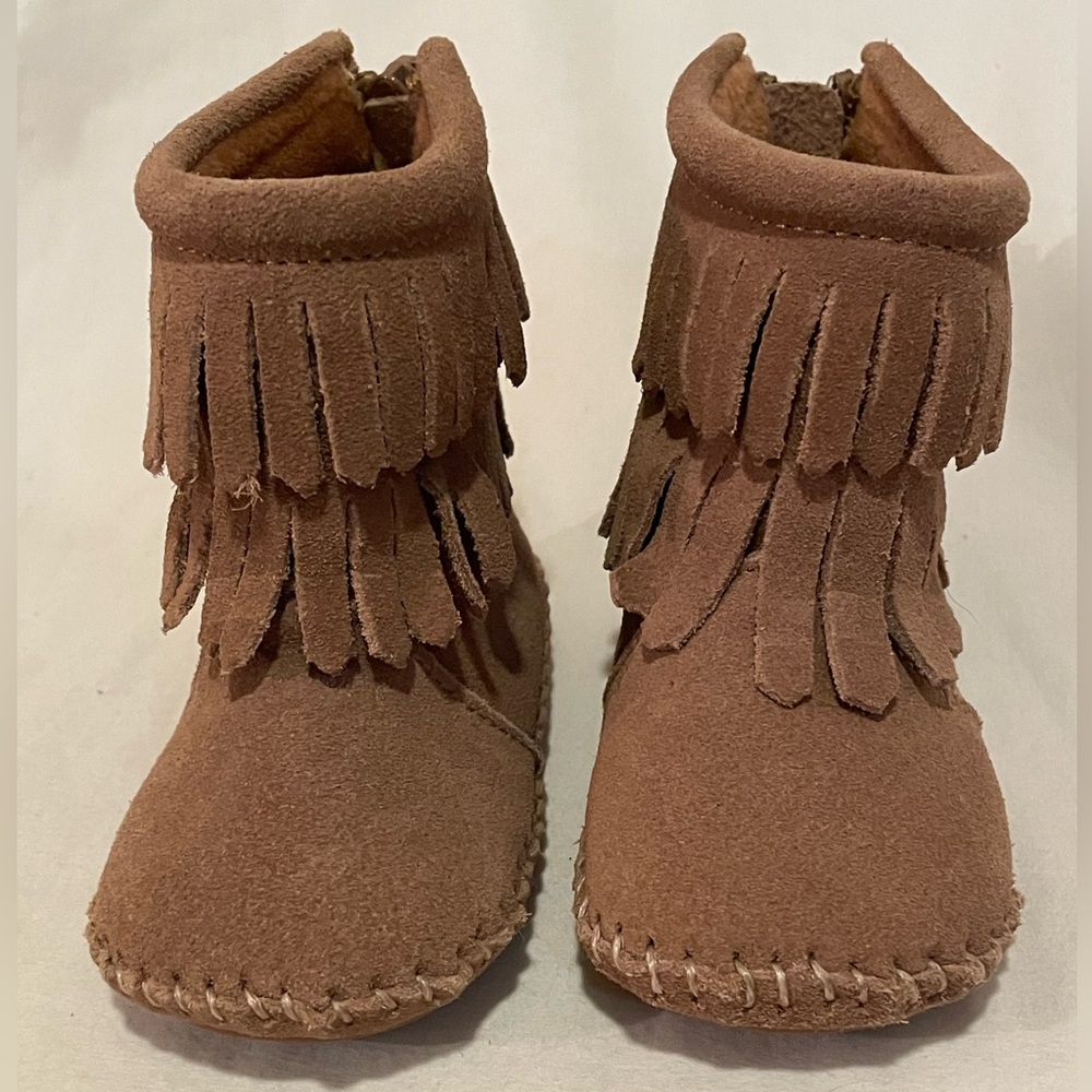 Brown Kids Fringe Moccasins